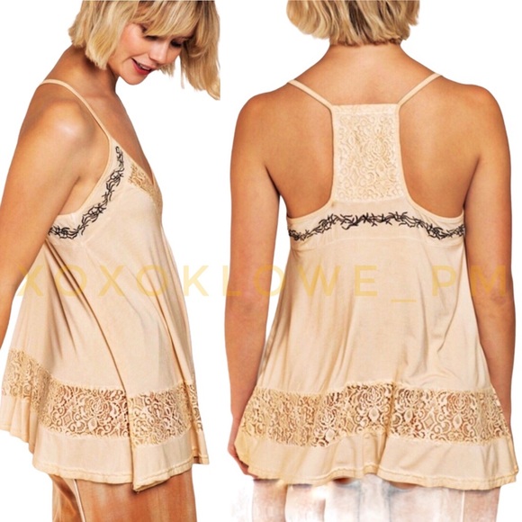 POL Honey Gold Boho Embroidered Racerback Tank Top - Picture 5 of 9